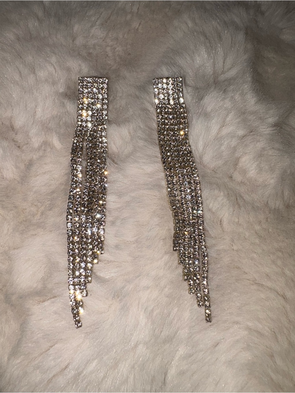 Rhinestone Tassel Drop Earrings - Silver Crystal